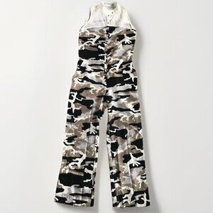 JC SE CASTELBAJAC PARIS SILK JUMPSUIT CAMO BLACK WHITE BROWN 36